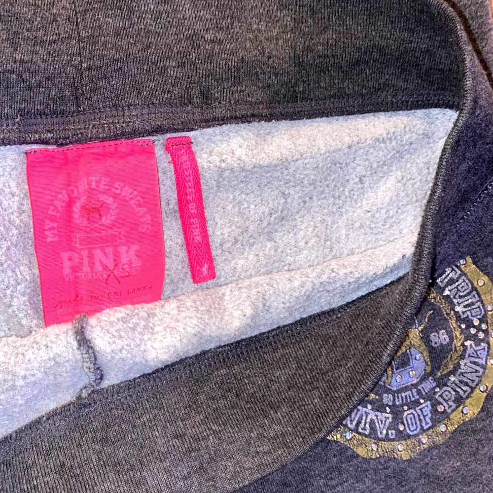 PINK Victoria's Secret University Pink Rhinestone Sweatpants Grey Lounge Joggers - Picture 6 of 10